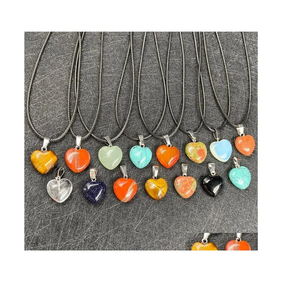 Pendant Necklaces Natural Stone Irregar Heart Shape Necklace Lots Quartz Healing Crystal Rope Chain Collar For Women Fashion Jewelry Dhcwn