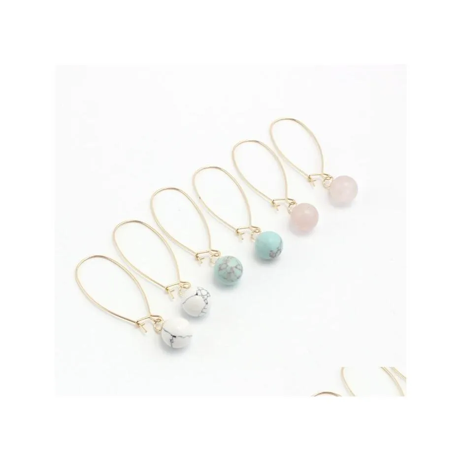 Charm Gold Color Rose Quartz White Green Turquoise Druzy ￶rh￤ngen Natural Stone Charms Dingle Smycken f￶r kvinnor Drop Delivery DHMO9