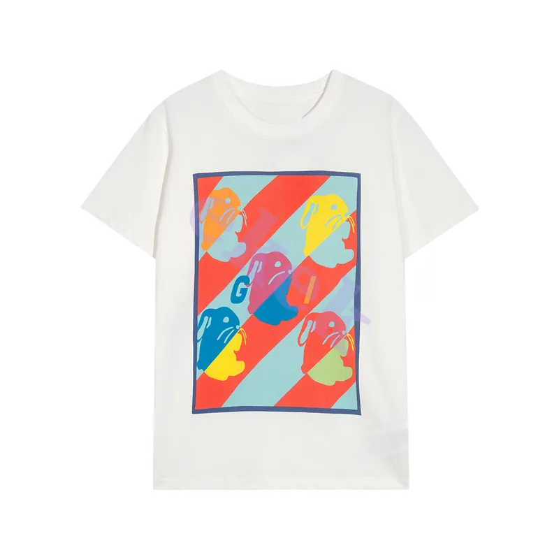 Marca de moda de luxo masculina contraste de coelho letra redonda pesco￧o de manga curta casual camiseta solta top white asi￡tico size s-2xl