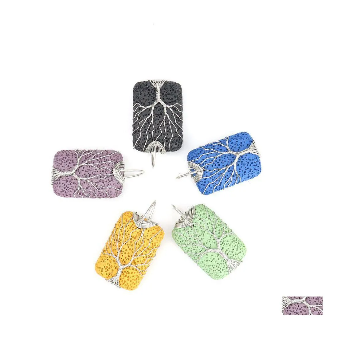 H￤nghalsband handgjorda koppar Twine Tree of Life Colorf Lava Stone Necklace Diy Arom Essential Oil Diffuser f￶r kvinnor M￤n sl￤pper D DHFJ1