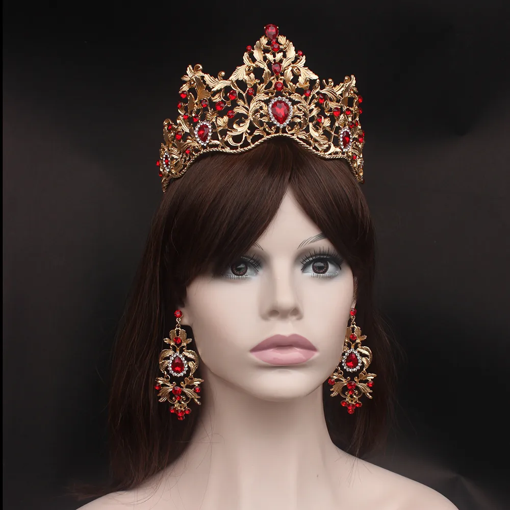 Bröllopshår smycken mode barock magnifik röd kristall brud tiaras grön krona för brud pageant pannband tillbehör 230216