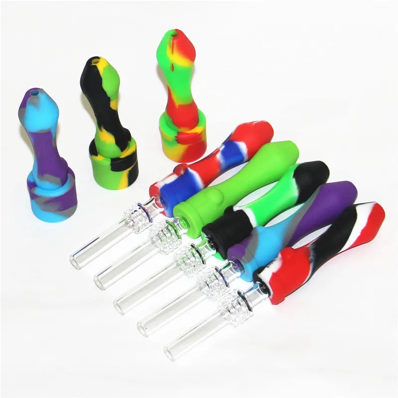 5pcs mini nettare di silicone pipa da fumo narghilè tubi a mano concentrato dab nettari di paglia vetro bong raccoglitori di cenere