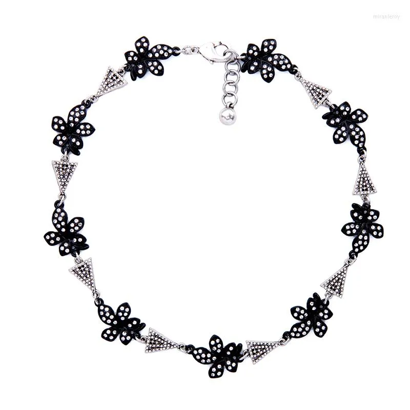 Collier ras du cou Vintage pour femmes, prix en vrac, couleur noir argent, motifs de fleurs, bijoux en cristal, clavicule géométrique