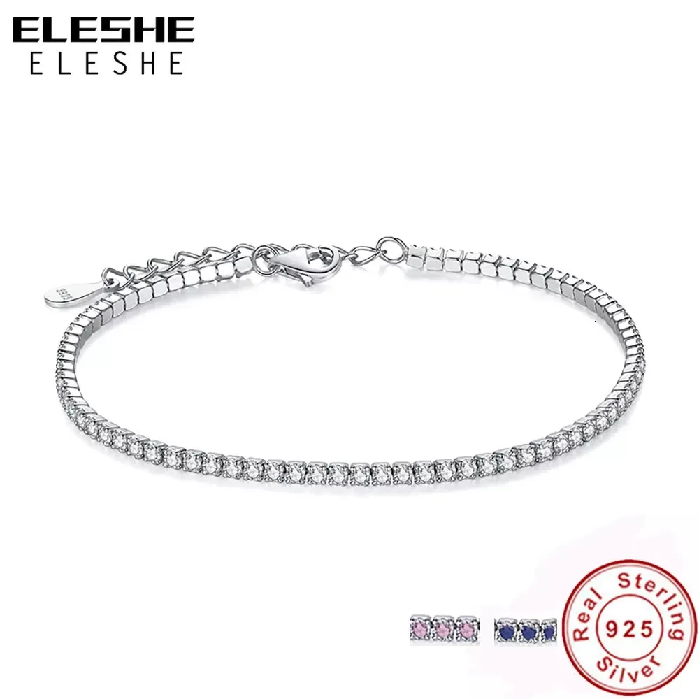 Pulseras con dijes ELESHE Tenis de plata esterlina 925 para mujeres con cadena de eslabones de circonio cúbico Antialergia Sterlingsilverjewelry 230215