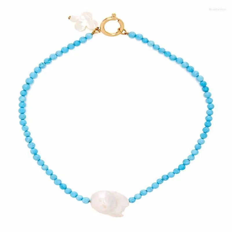 Choker Chokers Barock Natural Pearl Necklace Bohemian Style 6mm Blue Women Glamour Jewelry 2023 Fashion Retrochokers LLIS22