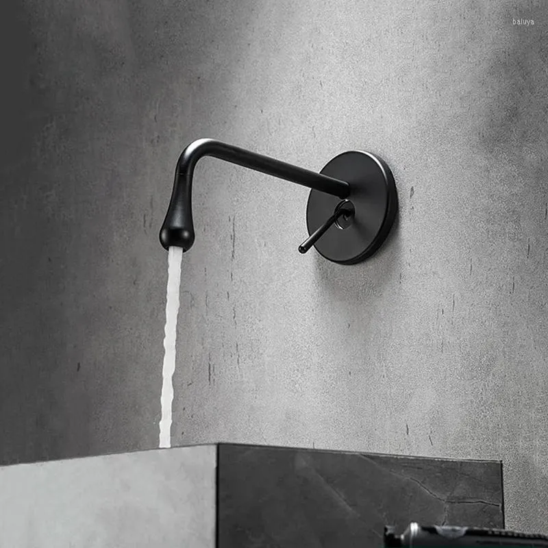 Bathroom Sink Faucets Wall Mounte Faucet Brass Matte Black Water Drop Design & Cold Mixer Basin Tap Brushed Gold Gun Grey