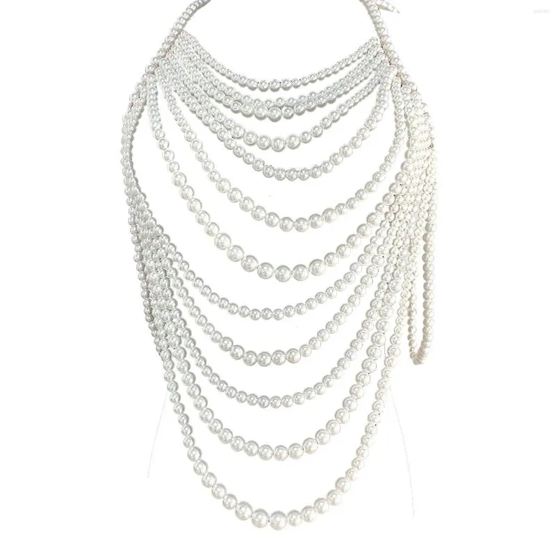 Kedjor kvinnor multi lager party smycken tillbehör pärla kropp kedja gåva justerbar storlek klänning bröllop tröja axel halsband