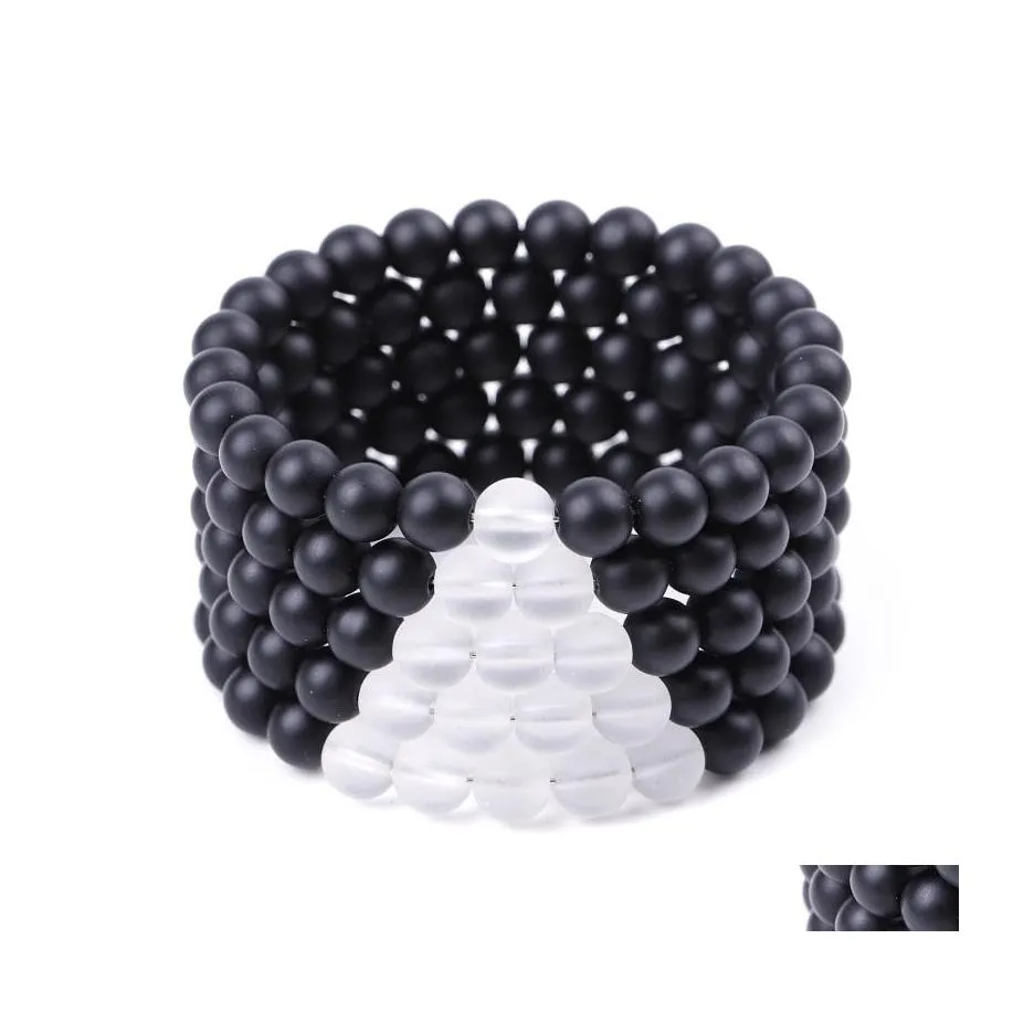 Bracelets de charme Amant Noir Blanc Verre Perles Bracelet Hommes Bouddha À La Main Été Femmes Bijoux Cadeau Livraison Directe Dhfjw