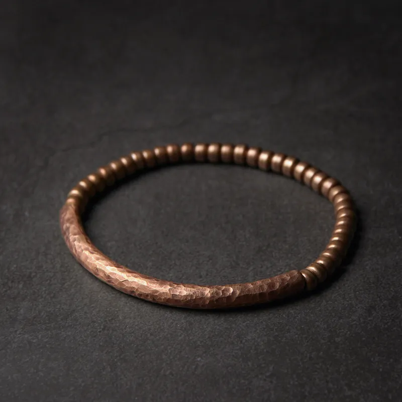 Charmarmband Handgjorda hamrade Pure Copper Armband Vintage Artificial Oxidised Street Rock Style Metal Unisex Jewelry for Men Women 230215