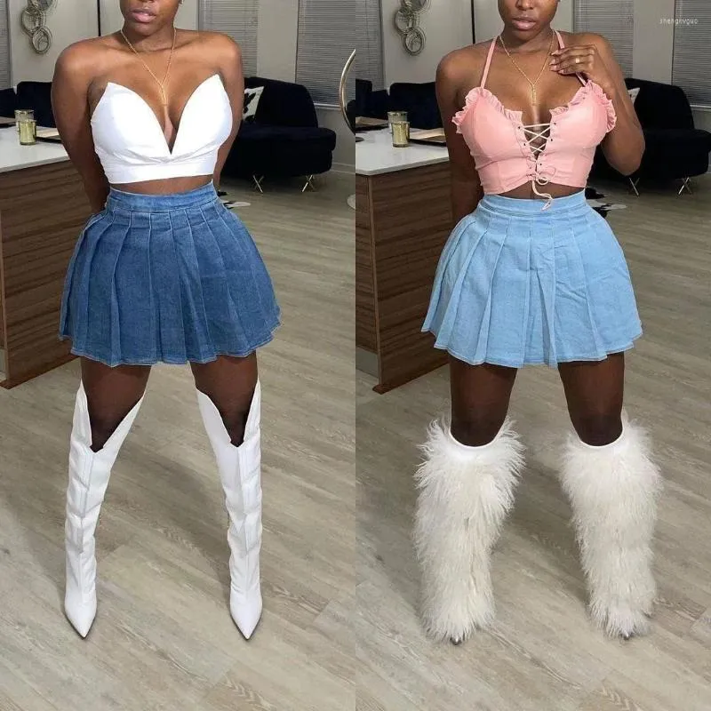 Skirts Summer Pleated Mini Skirt Denim Tennis Jean Dress Cargo Y2K Streetwear Sexy High Waist Pencil Cute 2023 Women Clothing