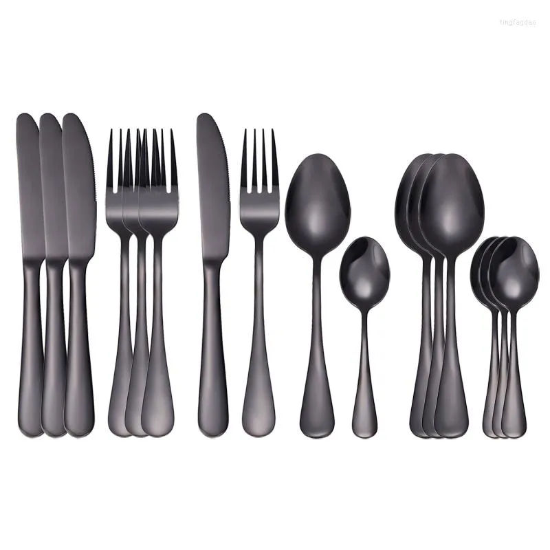Servis uppsättningar 16st Black Western set rostfritt stål bestick gaffel knivsked bordsvaror plattvaror silvervaror