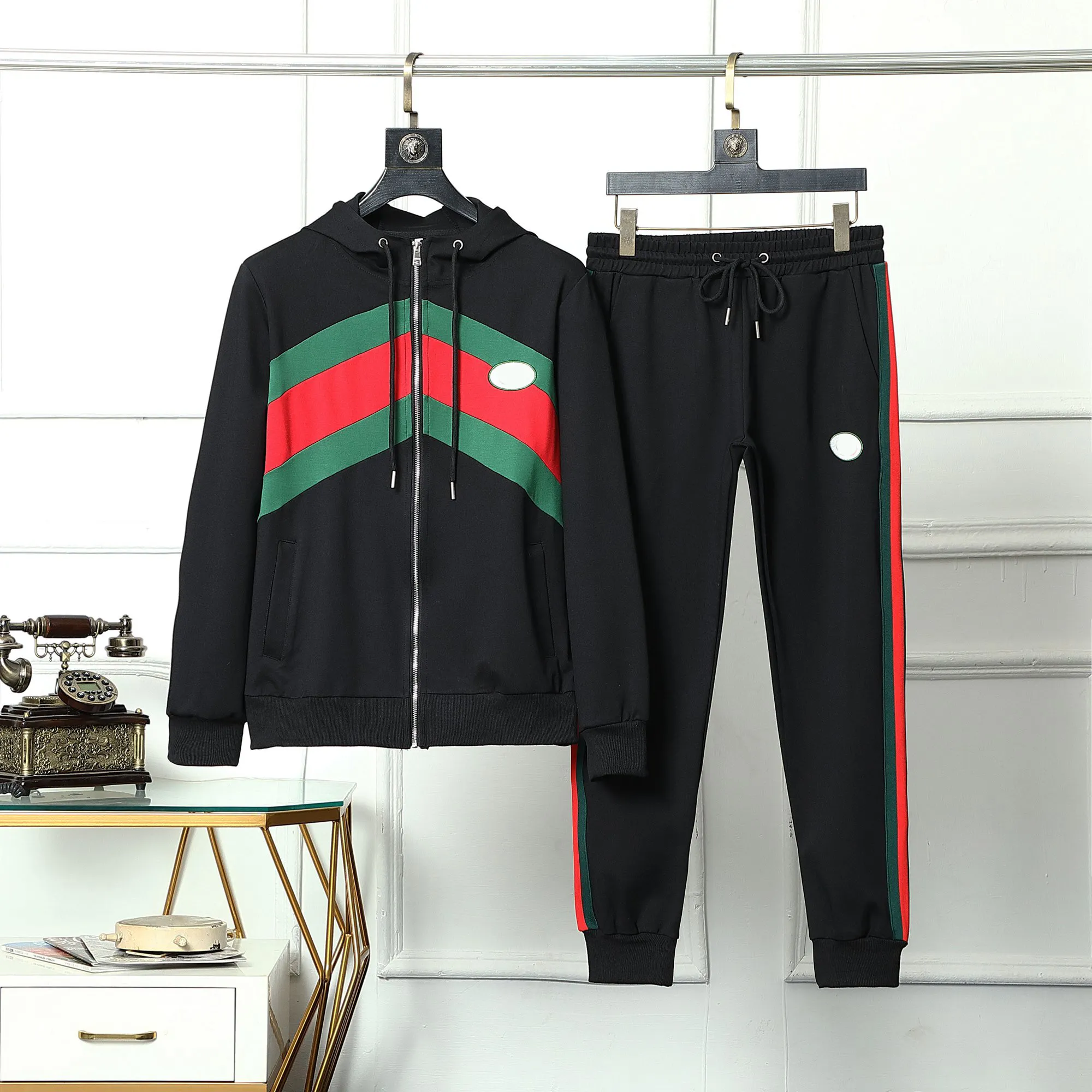 2023 Designer Tracksuit Men's Clothing colpus letter stripe womens zipper Stripe running Suits Red green stitching patchwork pants jacket white black