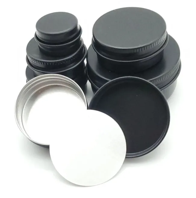 Empty Jars Bottles Black Round Aluminum Tin Cans Screw Lids Metal Lip Balm Box Cosmetic Containers Storage Organization Wholesale