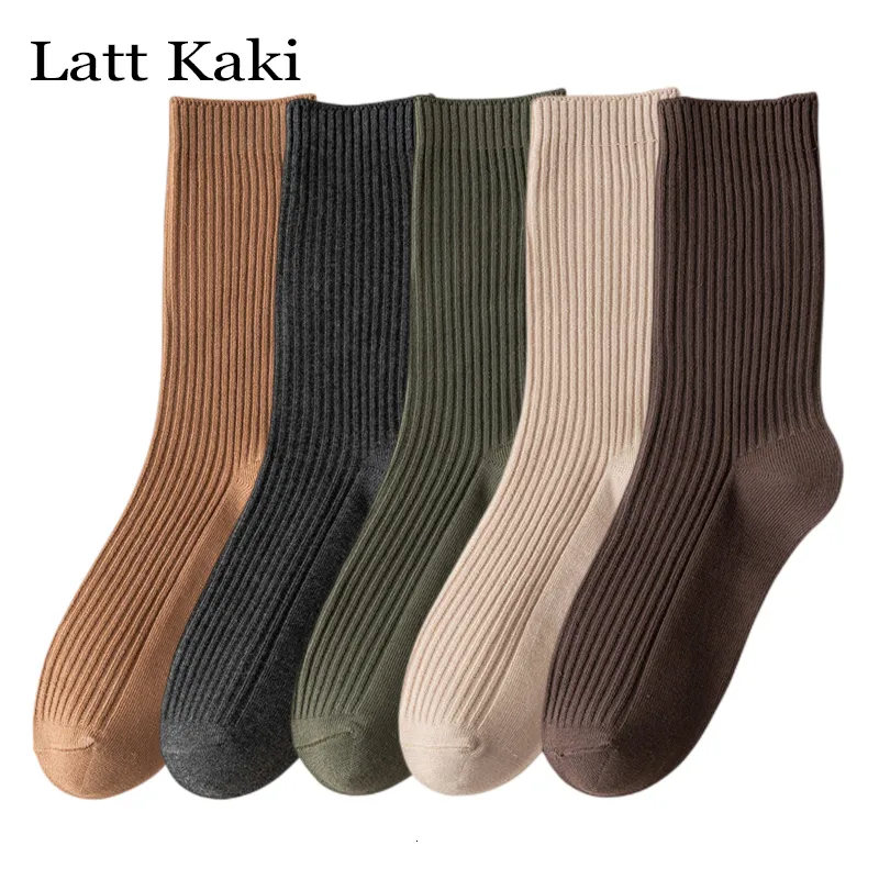 Chaussettes Bonneterie 5 Paires Par Lot Femmes Chaussettes Longues Casual Automne Chaud Absorber La Sueur Sport Filles Coton Chaussettes Couleur Unie Style Coréen Multipack 230215