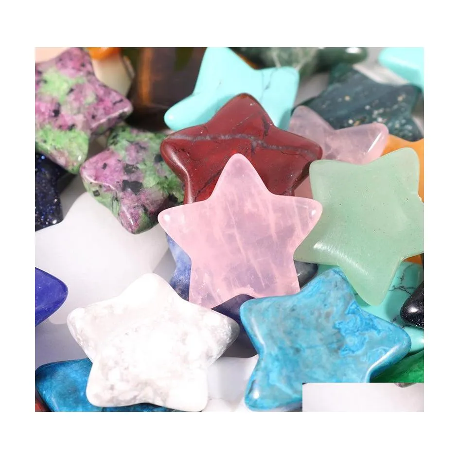 Stone 20Mm Random Color Mini Star Statue Natural Carving Home Decoration Crystal Polishing Gem Drop Delivery Jewelry Dhm3F