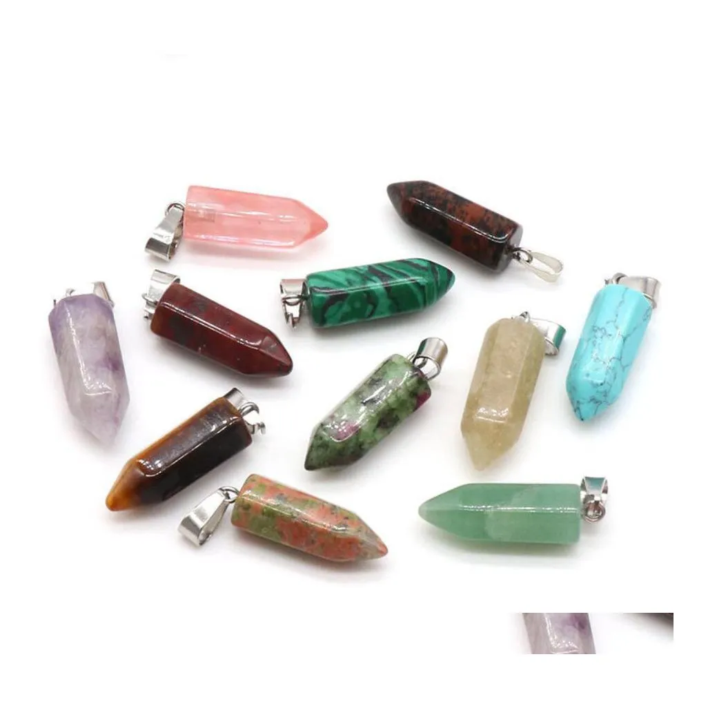 Charms Natural Stone Hexagon Column Quartz Crystal Chakra Reiki Healing Pendant For DIY Necklace Earrings Accessories Drop Delivery DHA6E