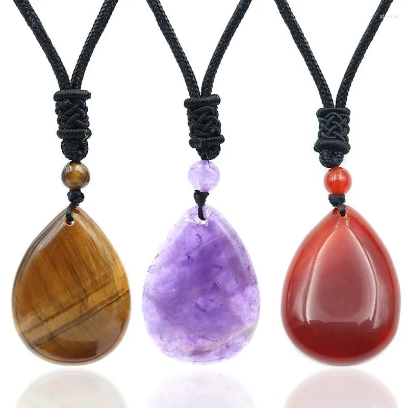Pendant Necklaces Water Drop Natural Stone Necklace Pink Crystal Quartz Lapis Tiger Eye Charms Ladies Jewelry Gift