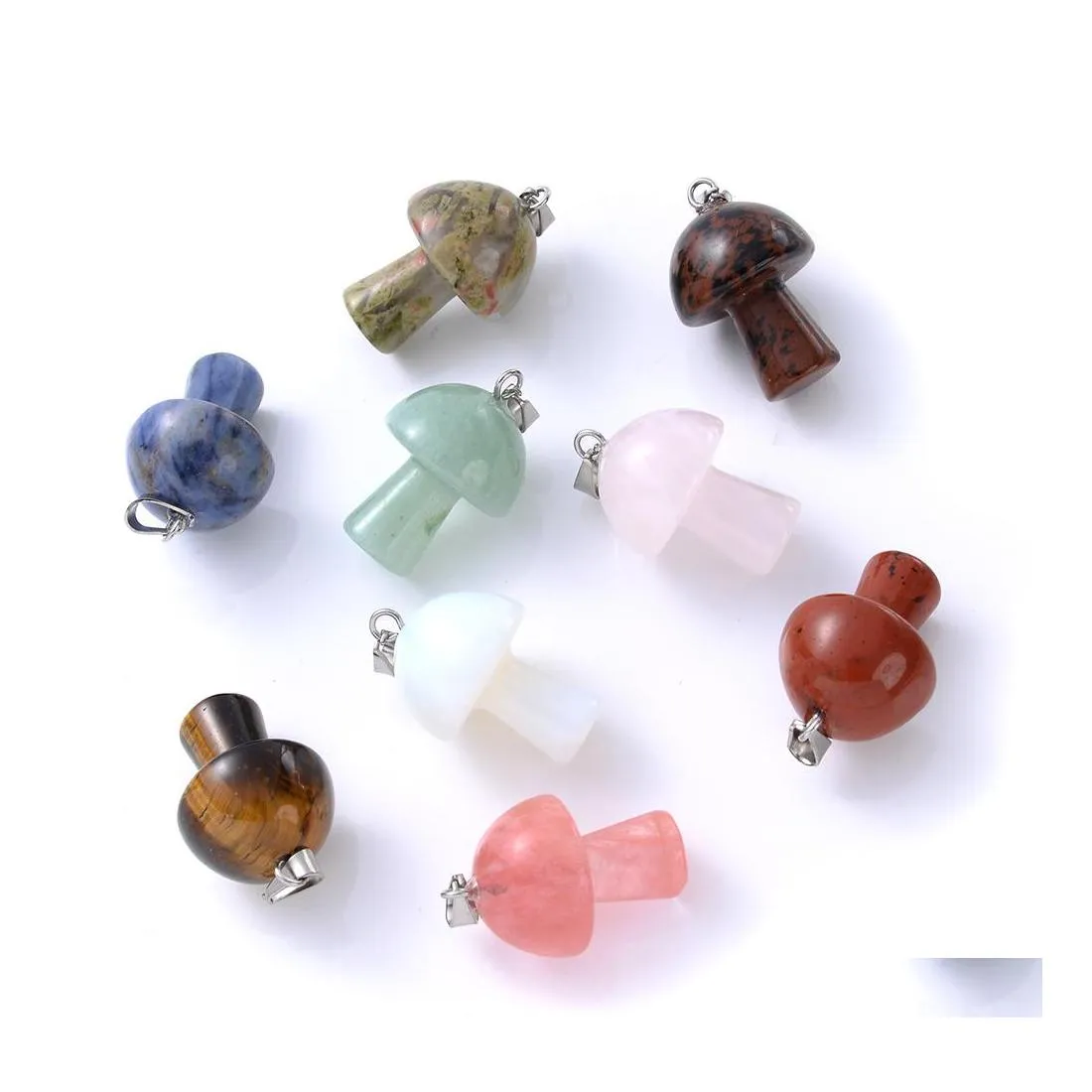 Charms Natural Crystal Stone Mushroom Rose Quartz Green Bruine Stones Hanger voor doe -het -zelf sieraden maken Ketting Groothandel Drop levering DHQBV