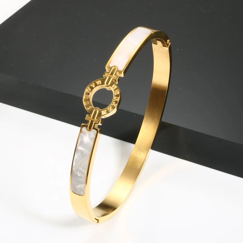 Bangle Arrival White Shell Roman Numeral s Bracelets Gold Plating Women For Fashion Bracelet Jewelry 230215