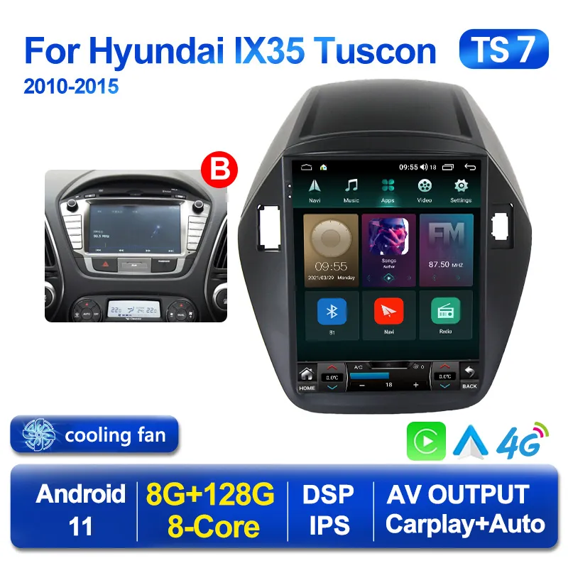 2 DIN Player Android 11 para Tesla Style Car DVD Radio Audio para Hyundai Tucson 2 IX35 2009-2015 Multimídia GPS 2din CarPlay Estéreo