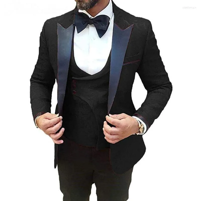 Men's Suits Men Wedding 2023 Custom Made Groom 3 Pieces Tuxedo Party Dinner Man Blazer (Jacket Pants Vest Bow)