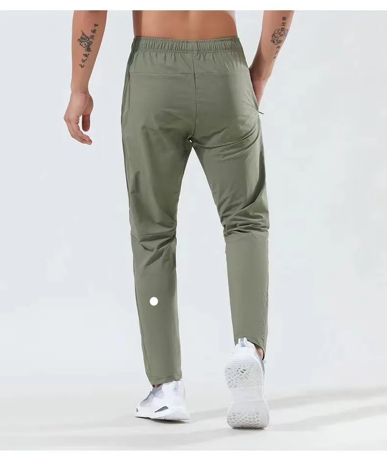 LL Men Jogger Long Pants Sport Yoga Outfit Quick Dry Drawstring Gym Zipper Pockets Sweatpants Trousers Men's Casual Elastic Waist Fitness 2 Colors