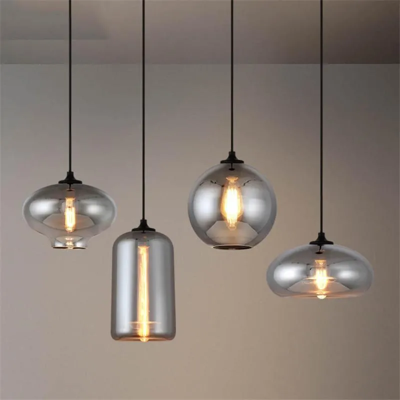 Lampes suspendues Lampes suspendues en verre gris fumée postmoderne pour salle à manger lampe suspendue luminaires LED éclairage intérieur suspension industrielle