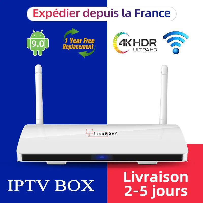 LeadCool Smart TV Box Android 9.0 Support 2.4 GHz WiFi Amlogic S905W Fyrkärnig 4K HD Media Player 1GB 8GB 1080p H.265 LeadCool LxTream IPTVBox-fartyg från Frankrike