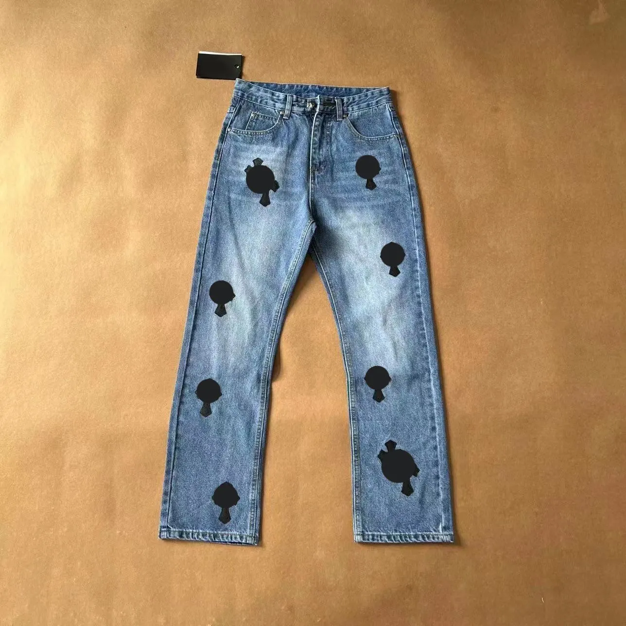 Mens Jeans Chrome Hesrts Mens Designer Jeans gör gamla tvättade jeans krom raka byxor hjärtbrev för kvinnor män avslappnad lång stil 797