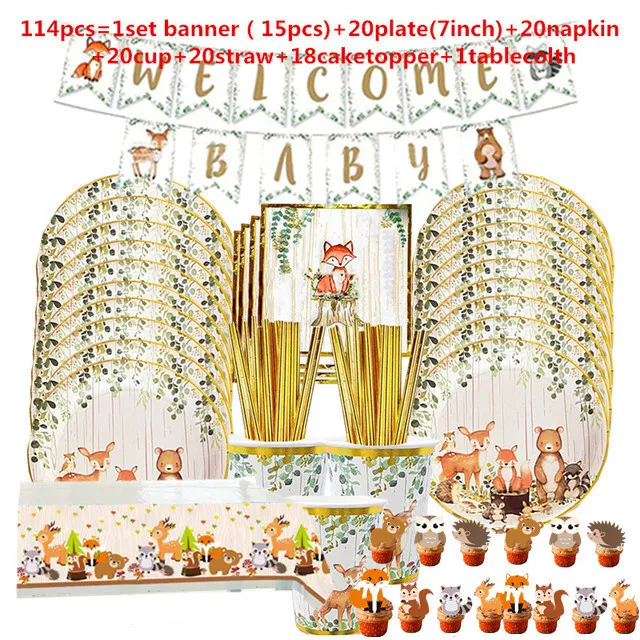 Wegwerp Flatware 1set Jungle Animal Dirilware Safari Theme Party 1.2.3th Birthday Decor Kids Green Forest Supplies Baby Shower 230216