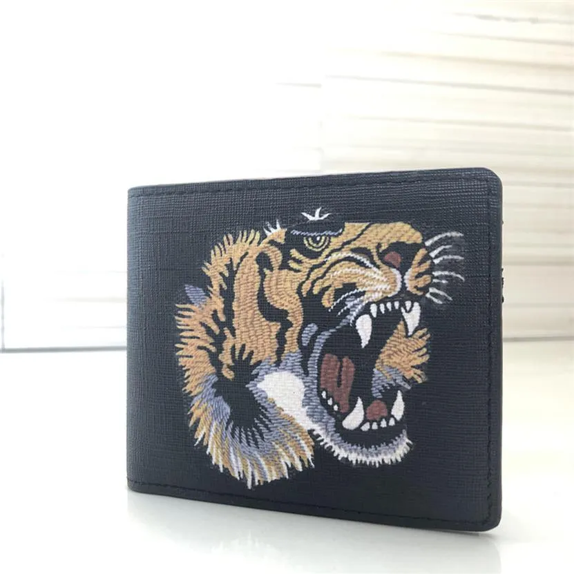 2021 NOUVEAU Men de haute qualit￩ Men Animal Portefeuille Cuir en cuir noir Tiger Tiger Portelettes Femme Femme Portefeuille Purse ￠ bourse