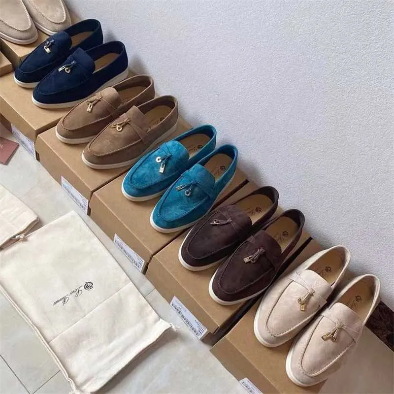 Designer Shoes Outlet Loropiana Factory Soft and Comfortable Feeling of Stepping on Shit Italian Loafers Women's Lp Leather Slacker Shoes Suede Women's Shoes