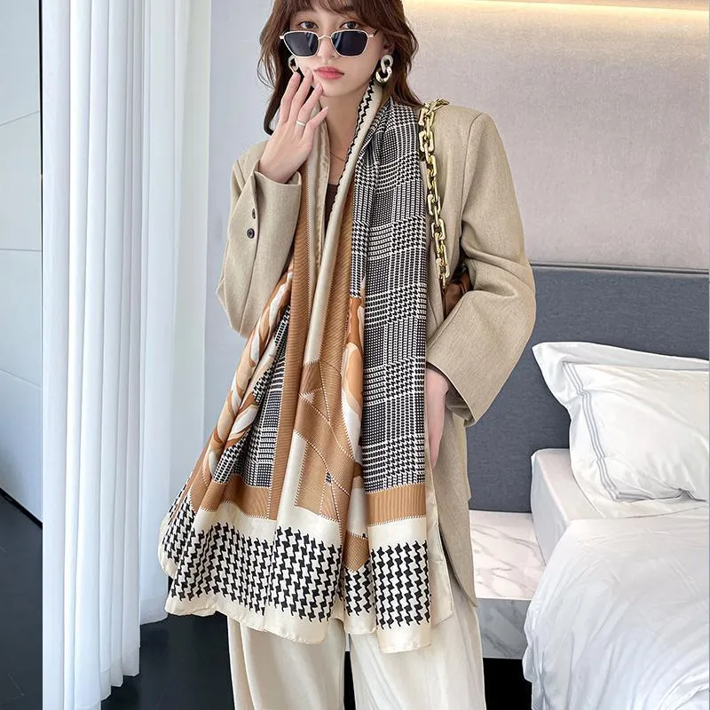 Scarves Print Silk Scarfs Lattice Sunscreen Luxury 180X90CM Shawls Fashion Beach Towel Ladies NeckerchiefScarves Shel22