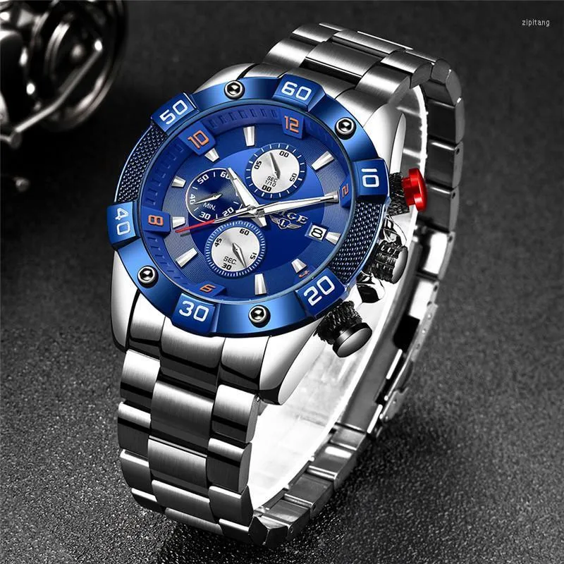 Armbanduhren Uhr Männer LIGE 2023 Silber Alle Stahl Mode Wasserdichte Quarzuhr Männliche Militär Sport Uhren Top