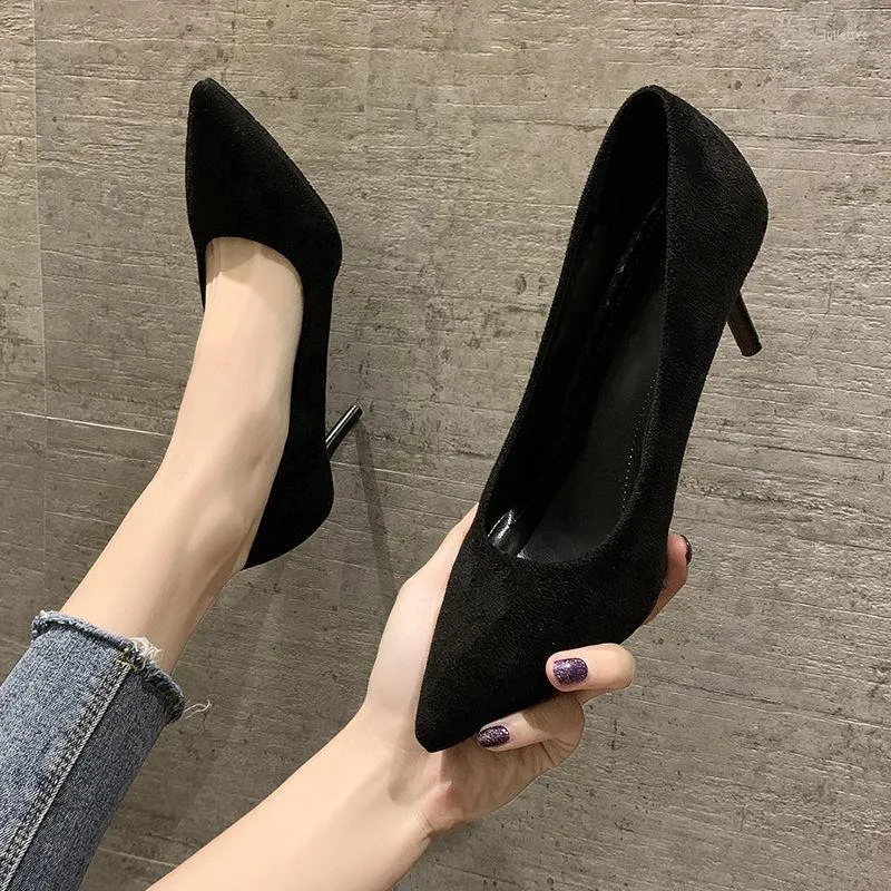 Klädskor höga klackar kvinnor stilettpumpar 2023 vår och höst tjej professionell formell slitage svart arbete zapatos de mujer