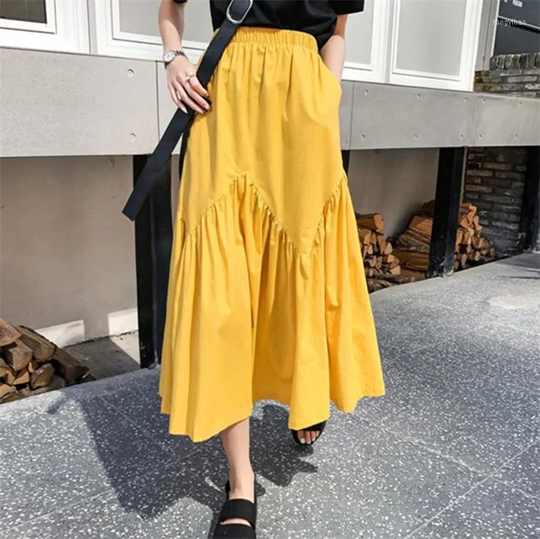 Pants 2023 Autunm Summer Red Black White Pink Yellow Purple Pleated Maxi Long Skirt Spring Cotton Linen Ruffled Party Skirts