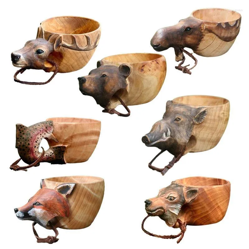 Cups Saucers Animal Wooden Cup Natural Spruce Wood Beer Tea Coffee Milk Water For Hiking Mountaineering Picnic Drinkware Kitchen