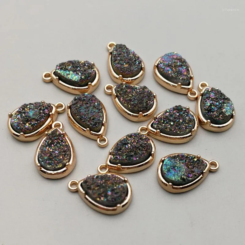 Pendant Necklaces Fashion Good Quality Natural Crystal Cluster Stone WaterDrops Gold Plating Connectors Bracelet Earrings 6pcs For Jewelry
