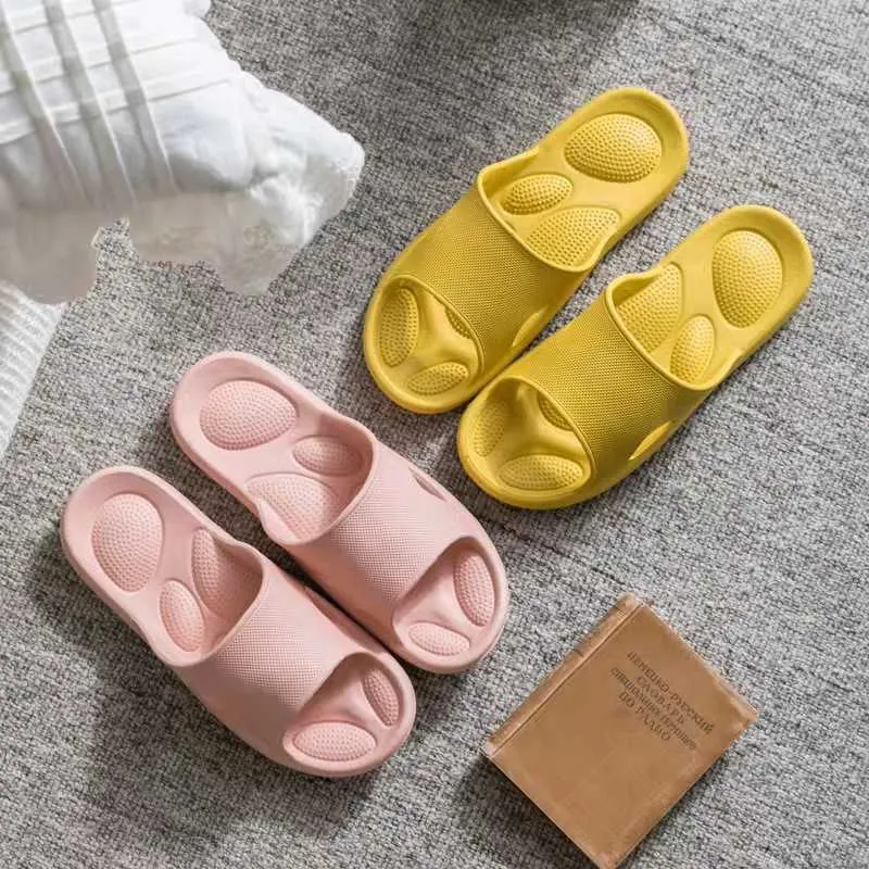 Slippers Simple Couple Massage Womens Slippers Soft Bottom EVA Solid Color Home Bathroom Ladies Slides Non-slip Smelly Mens Slippers L230215