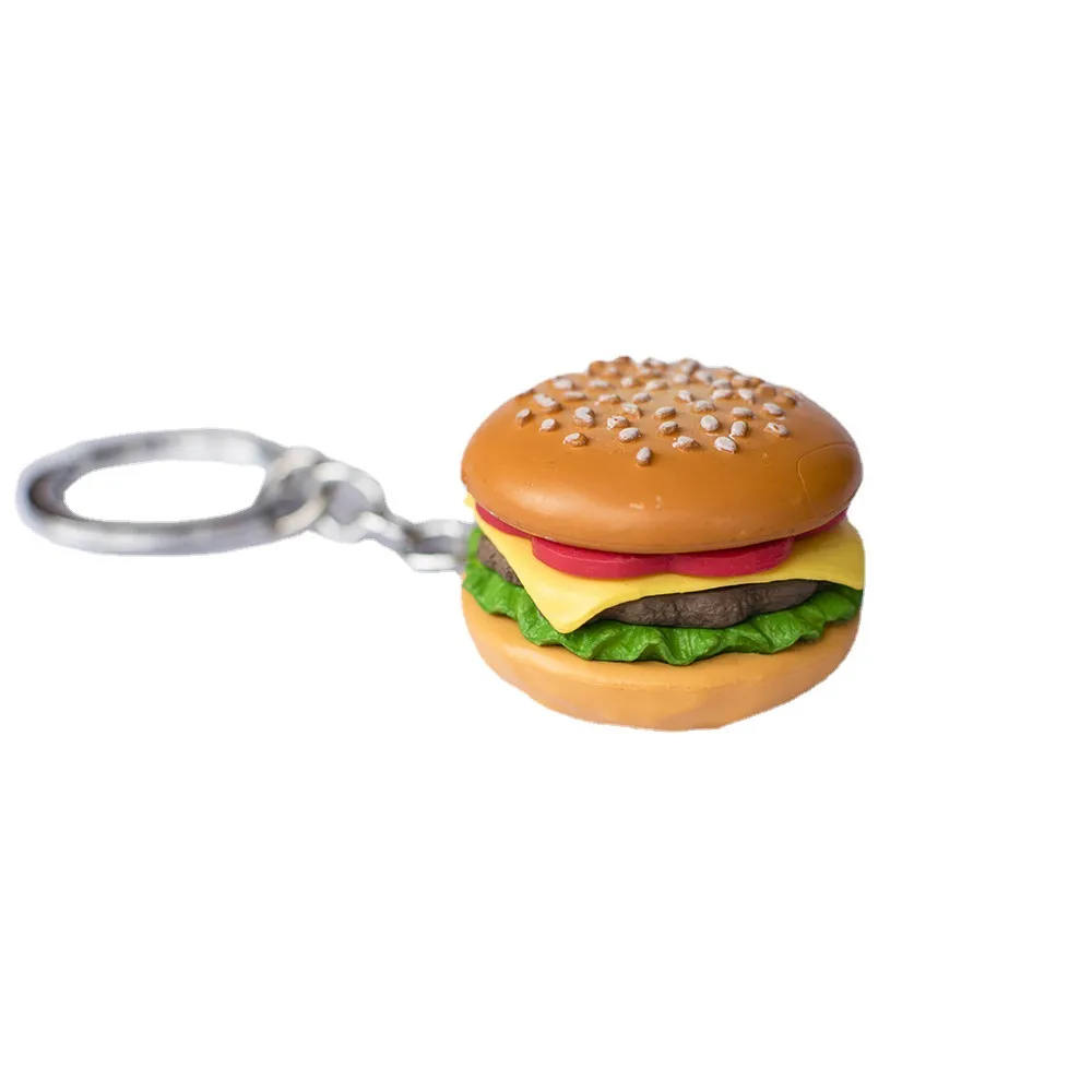 Keychains Lanyards i bulk Creative Food Burger Keychains Pendant Holiday Bell Key Chain French Pries Popcorn Sand Cake Accessories 24vh