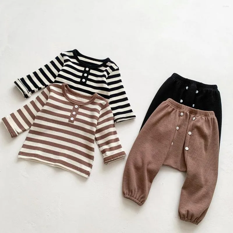 Kleidung Sets Kinder Jungen Gestreiften Pullover Boden Hemd Lose Beiläufige Lange Ärmel Tops Mädchen Baumwolle Jogginghose 2pc Frühling set