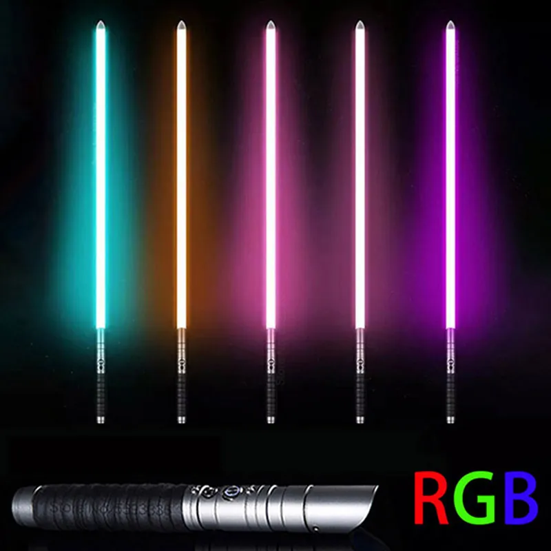 LED RAVE TOY METAL HANDLE RGB COSPLAY DUBBEL KAVADE LIGHTABER LASER SWORD 7 Färger Byt LED Switchable Sound and Light for Boys Girls Gift 230216