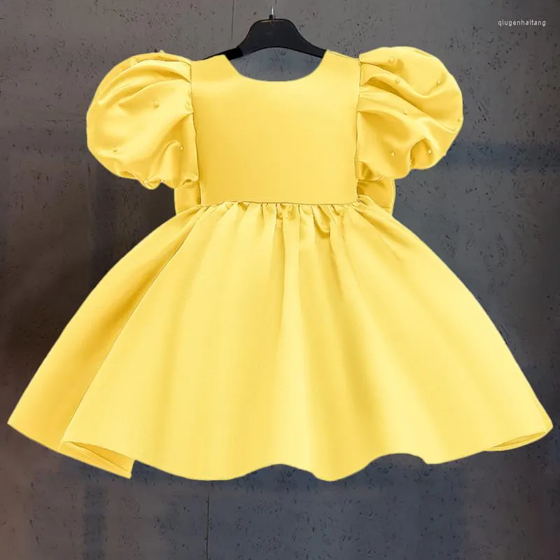 Robe princesse Vintage en Tulle pour petites filles, avec nœud, manches bouffantes, vêtements Tutu pour fête de mariage et d'anniversaire