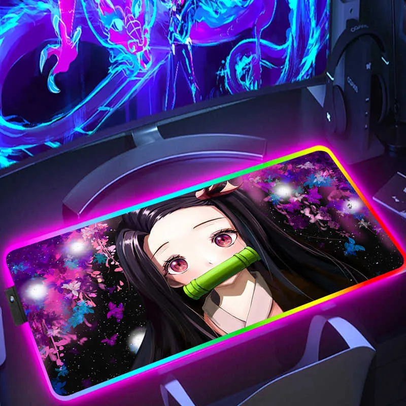 XXL Demon Slayer Gaming Mouse Pad With Wrist Rest Cute Backlit LED 
