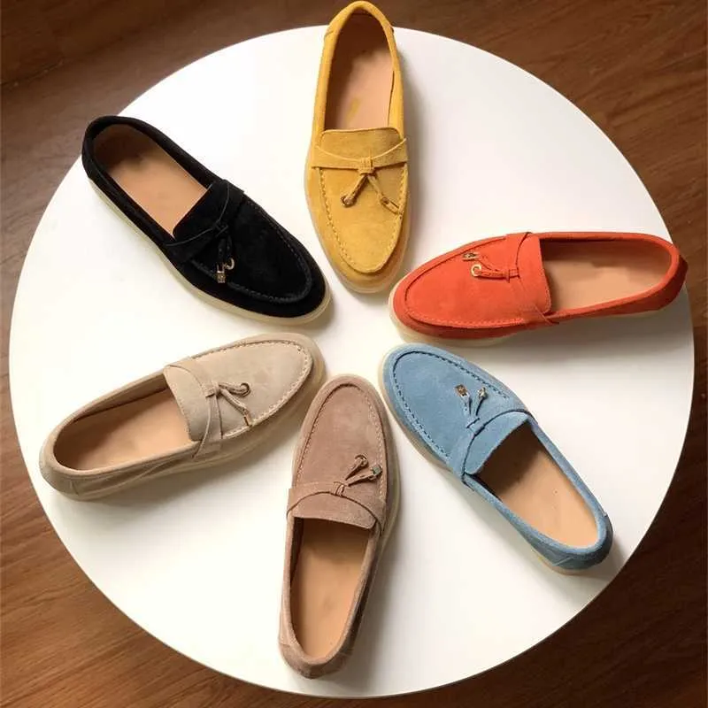 Tasarımcı Ayakkabı Outlet Loropiana Fabrikası Yüksek kaliteli kaşmir LP Kadın Ayakkabıları Düz-Solmuş Günlük Süet Loafers püsküllerinde Yumuşak Solmuş Ayakkabılar