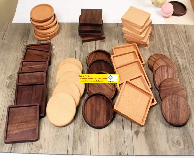 100pcslot Beech Walnuss Holz Untersetzer Holz Tasse Kaffee Tee Tassen Pads Trinkmatten Teekanne Getränk Untersetzer