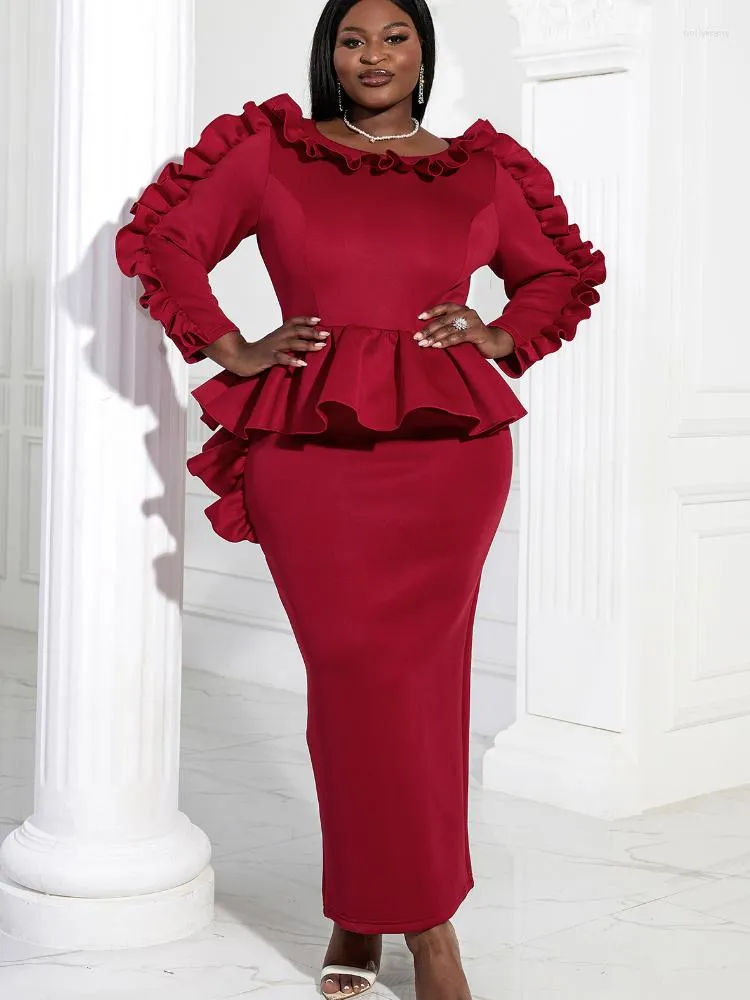 Plus Size Dresses Party Evening For Women Long Ruffles Peplum Robe Event Package Hip African Wedding Guest Chic Gowns 4xl