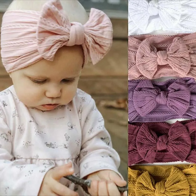 Hair Accessories Baby Girls Elastic Knit Headband For Children Turban Bows Soft Nylon Headwear