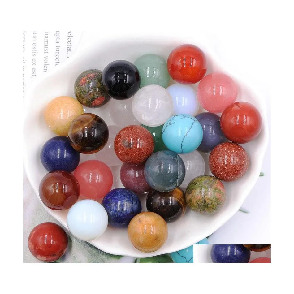 Stone 16mm Reiki Healing Chakra Natural Craft Ball Bead Palm Quartz Cristais minerais ca￧ados Gemtones Hand Piece Decora￧￣o em casa AC DH7S9