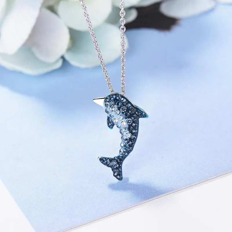 Pendant Necklaces Cubic Zirconia Dolphin Fish Pendants Necklace For Women Trendy Korean Fashion Neck Jewelry Sweater Chain Gift Girl